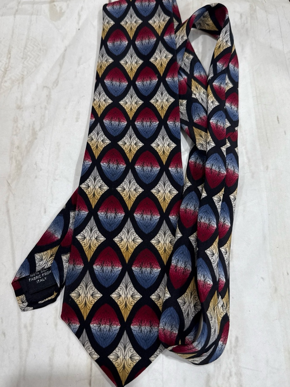 GEOFFREY BEENE Silk Tie Black Teal Blue Purple Geometric Designer Mens Necktie